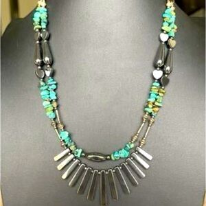Southwestern Navajo Pearls Native American Turquoise Steel Hematite Necklace